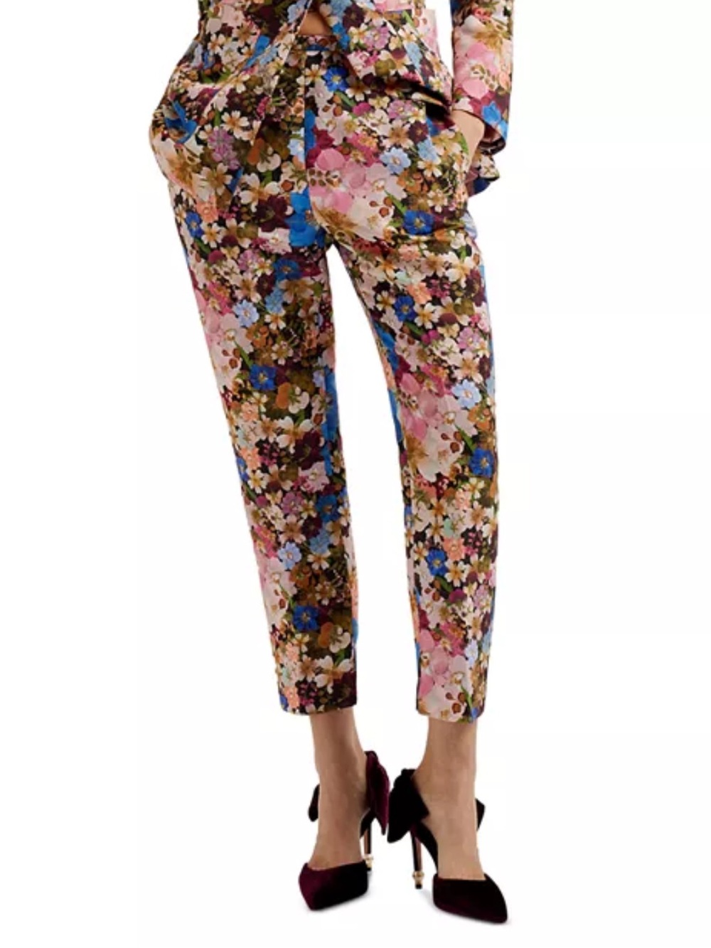 Ted Baker Pink Multi Floral Cropped Tapered Pants
